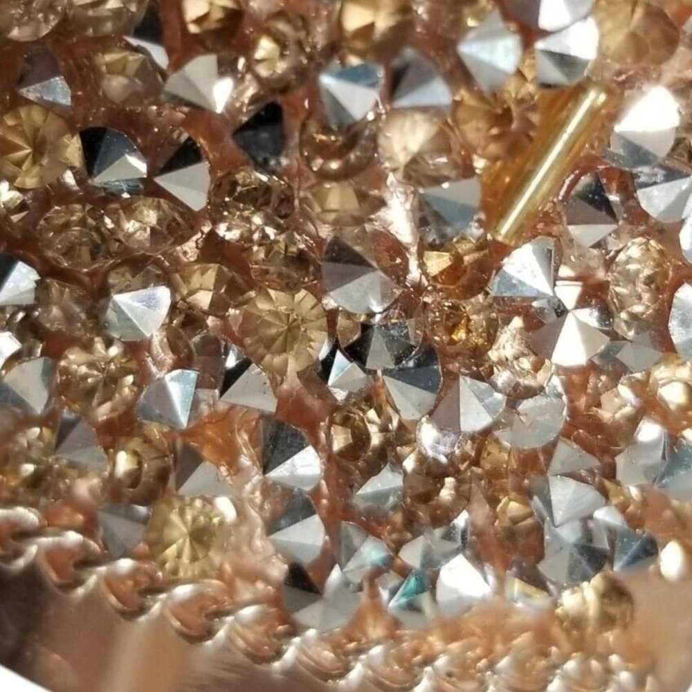 Copper Rose Gold Rhinestone Crush Glass Silver Studs Beaded Metal Cuff Bracelet - Picture 6 of 12